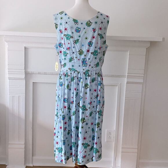 Lindy Bop UK 14 Dress Retro Plus 50s Pinup Cotton Stretch RARE Atomic Owls 40s - Picture 6 of 11